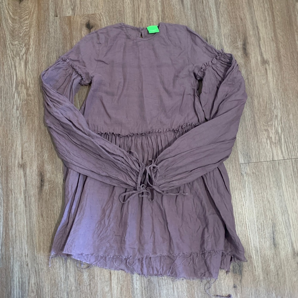 Bower 100% linen frayed babydoll dress in purple - made in italy -‎ XS womens